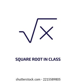 Square Root In Class Icon From Education Collection. Thin Linear Square Root In Class, School, Square Outline Icon Isolated On White Background. Line Vector Square Root In Class Sign, Symbol For Web 