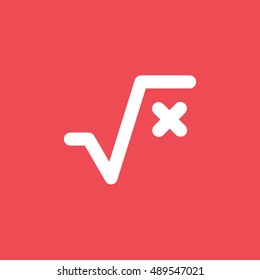Square Root Flat Icon On Red Background