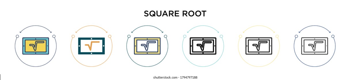 Square root icon in filled, thin line, outline and stroke style. Vector illustration of two colored and black square root vector icons designs can be used for mobile, ui, web