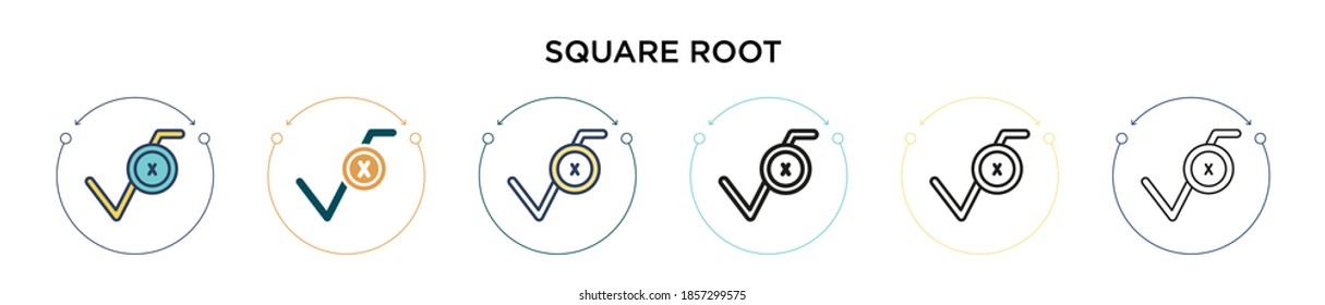 Square root icon in filled, thin line, outline and stroke style. Vector illustration of two colored and black square root vector icons designs can be used for mobile, ui, web