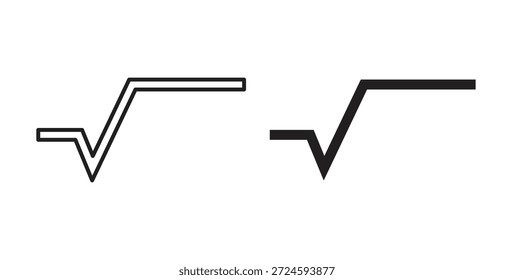 Icono de raíz cuadrada con versiones de línea y silueta.