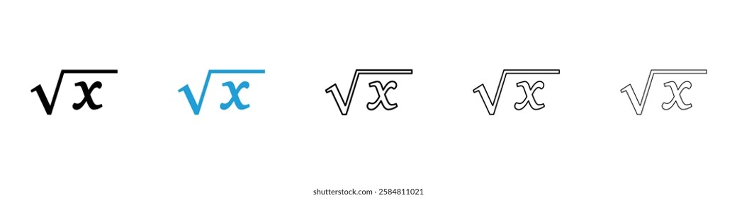 Square root icons collection vectors in black and blue