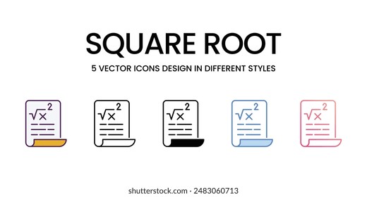 Square Root Icons different style vector stock illustration