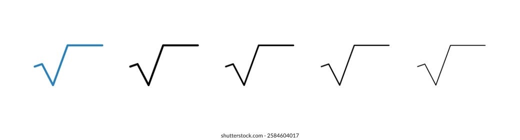 Square root icons in five different stroke sizes