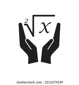 Square Root On Hand Icon. Isolated On White Background. Flat Vector Square Root In Class Icon Symbol Sign From Modern Education Collection For Mobile Concept And Web Apps Design.