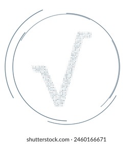 The square root symbol filled with dark blue dots. Pointillism style. Vector illustration on white background