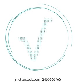 The square root symbol filled with teal dots. Pointillism style. Vector illustration on white background