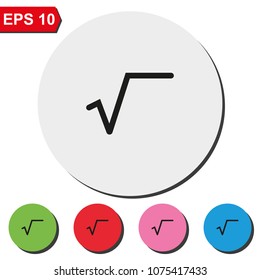 Square root symbol. Flat round colorful vector icon.