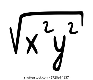 Raíz cuadrada de X Y, dibujado a mano matemática segundo símbolo de raíz Doodle. Aislado. Ilustración vectorial