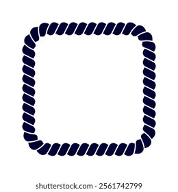 Square rope frame. Thread, hemp twine, jute, steel cable decorative element. Vignette in maritime, yacht or nautical style. Sea or ocean theme ornament. Vector graphic illustration.