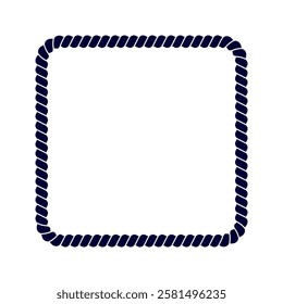 Square rope frame. Thread, hemp twine, jute, steel cable decoration element. Vignette in maritime, yacht or nautical style. River, sea or ocean theme ornament. Vector graphic illustration.