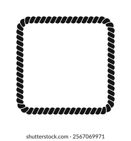 Square rope frame. Vignette with thread, hemp twine, jute, steel cable borders. Maritime, yacht or nautical style, sea or ocean theme decorative element. Vector graphic illustration.