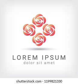 square rose bouquet vector logo design template, orange petal beauty icon, salon floral abstract sign, vector illustration
