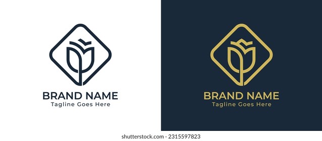 Square Rose Flower Floral Logo Concept icon sign symbol Element Design. Cosmetics, Jewellery, Jewelry, Beauty, Health Care, Beauty salon, Boutique, Spa, Tulip Logotype. Vector illustration template