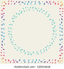 Square and round frame with bird element.