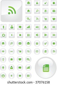 Square and Round Green and White Vector Icons