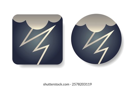 Square and round shape weather icons with thunderstorm. Hand drawn isolated vector illustrations in flat design.