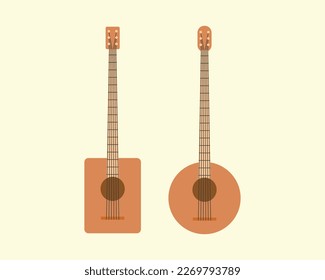 Square and rounded banjo flat vector design set. String instrument simple concept.