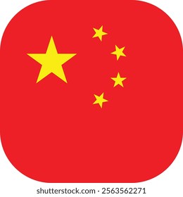 Square Rounded China Flag with Red Color and Five Yellow Star