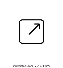 Um quadrado com cantos arredondados e uma seta do seu centro apontando para e além da parte superior direita. Traços monolínicos de 1,5px, vetor 2D plano.