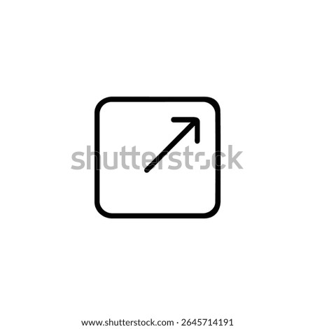 A square with rounded corners and an arrow from its center pointing to and beyond the top-right. 1.5px monoline strokes, flat 2D vector.
