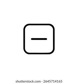 Um quadrado com cantos arredondados que inclui um sinal de menos, para remoção ou diminuição, usando traçados monolínicos de 1,5 px. Vetor 2D plano.