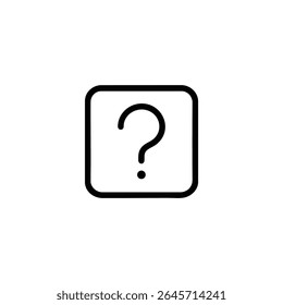 Um quadrado com cantos arredondados que circunscrevem um ponto de interrogação, para ajuda ou consulta, usando traçados monolínicos de 1,5 px. Vetor 2D plano, isolado.