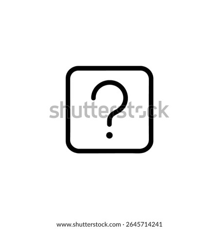 A square with rounded corners enclosing a question mark, for help or query, using 1.5px monoline strokes. Flat 2D vector, isolated.