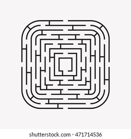 square with rounded corners maze puzzle find the way black on white