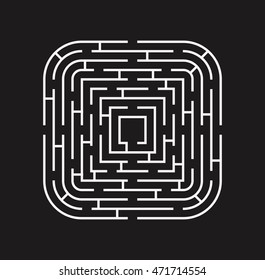 square with rounded corners maze puzzle find the way white on black