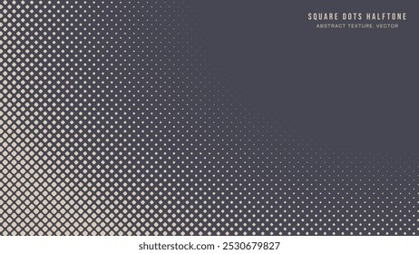 Square Rounded Dots Halftone Pattern Radial Border Vector Abstract Background. Half Tone Art Faded Subtle Texture. Graphic Abstraction Wide Wallpaper. Retro Futuristic Technology Art Illustration