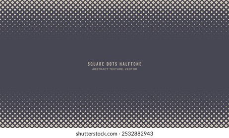 Square Rounded Dots Halftone Pattern Horizontal Frame Vector Abstract Background. Geometric Rhomb Grid Graphic Abstraction. Half Tone Faded Subtle Texture. Retro Futuristic Technology Art Illustration