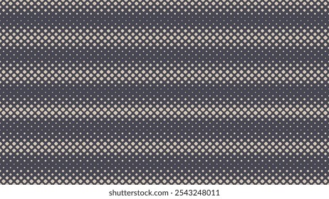 Square Rounded Dots Halftone Pattern Horizontal Striped Vector Abstract Background. Half Tone Frequency Effect Geometric Rhomb Grid Graphical Abstraction. Retro Futuristic Technology Art Illustration