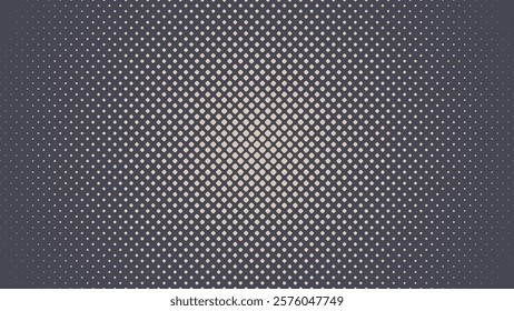 Square Rounded Dots Halftone Pattern Radial Gradient Vector Abstract Background. Half Tone Geometrical Grid Graphical Abstraction Pale Grey Wallpaper. Retro Futuristic Technology Art Illustration