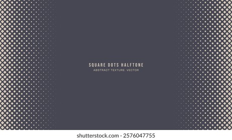 Square Rounded Dots Halftone Pattern Vertical Frame Vector Abstract Background. Half Tone Faded Subtle Texture. Geometrical Rhomb Grid Graphic Abstraction. Retro Futuristic Technology Art Illustration