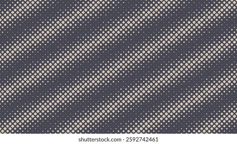 Square Rounded Dots Halftone Pattern Tilted Striped Vector Abstract Background. Half Tone Frequency Effect Geometric Rhomb Grid Graphical Abstraction. Retro Futuristic Technology Art Illustration