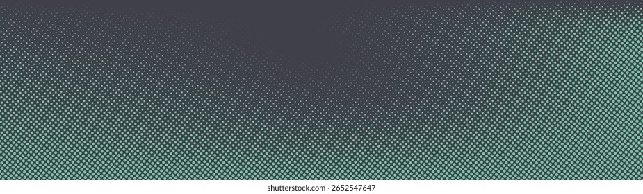 Pontos quadrados arredondados turquesa padrão de meio-tom borda semicírculo ultra largo 32:9 proporção vetor abstrato fundo. Formato panorâmico panorâmico de meio tom ultra largo futurista cyberpunk abstração
