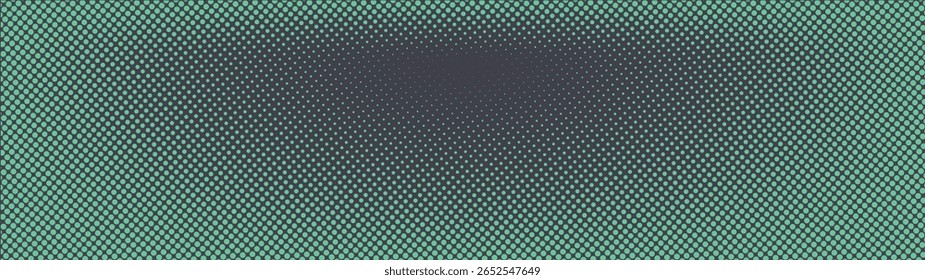 Pontos quadrados arredondados turquesa padrão de meio-tom borda semicírculo ultra largo 32:9 proporção vetor abstrato fundo. Formato panorâmico panorâmico de meio tom ultra largo futurista cyberpunk abstração
