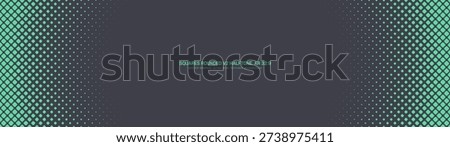 Square rounded dots turquoise halftone pattern rounded border ultra wide 32:9 aspect ratio vector abstract background. Half tone graphic panoramic ultrawide format futuristic cyberpunk design element