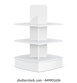 Bandeja De Pantalla De Placa De Cartón Po Po Po Cuadrado Para Pantallas Vacías En Blanco De Supermercado. Los Productos Se Muestran En Fondo Blanco Aislados. Listo Para Su Diseño. Publicidad de producto. Vector EPS10