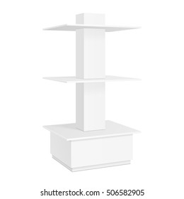 Square Rounded POS POI Cardboard Floor Display Rack For Supermarket Blank Empty. Mock Up On White Background Isolated. Ready For Your Design. Product Advertising. Vector EPS10