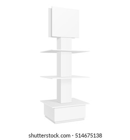 Square Rounded POS POI Cardboard Floor Display Rack For Supermarket. Blank Empty Mock Up On White Background Isolated. Ready For Your Design. Product Advertising. Vector EPS10