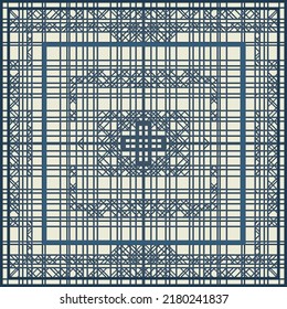 Square rug beige modern with a navy geometric print. Use it for rug, scarf, tile.