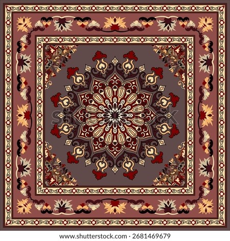 Square rug, prayer mat, ethnic mandala fabric pattern