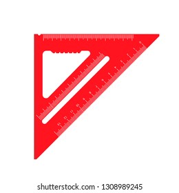 Square ruler red sign geometric vector icon engineering element triangle. School flat measure tool equipment instrument