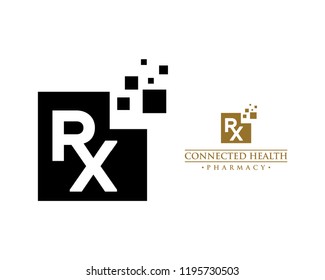 Square RX Connected Pixel Health Pharmacy Sign Symbol Icon Company Logo Vector