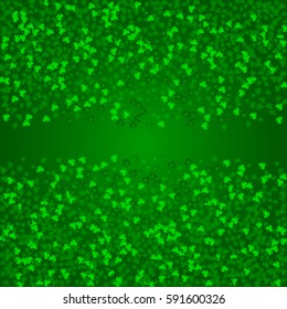 Square Saint Patricks Day background with green clover confetti. Frame of shamrock leaves with narrow stripe for text. Template for greeting card design, banner, flyer, party invitation.
