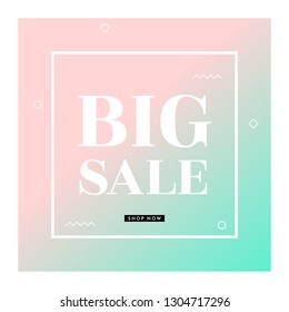 Square sale announcement design template with pink and turquoise green gradient and text in white. Social media post, web banner, brochure or flyer vector design.