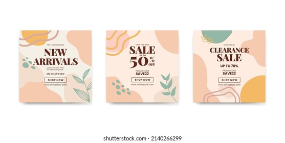 Square sale invitation banners, advertise template for social media, vector illustration