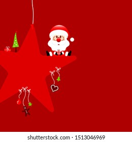 Square Santa Claus Sitting On Star With Icons Red